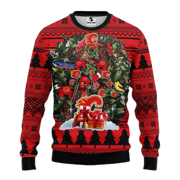 Calgary Flames Tree Christmas Ugly Sweater, NHL Christmas Sweater Moonbestprint