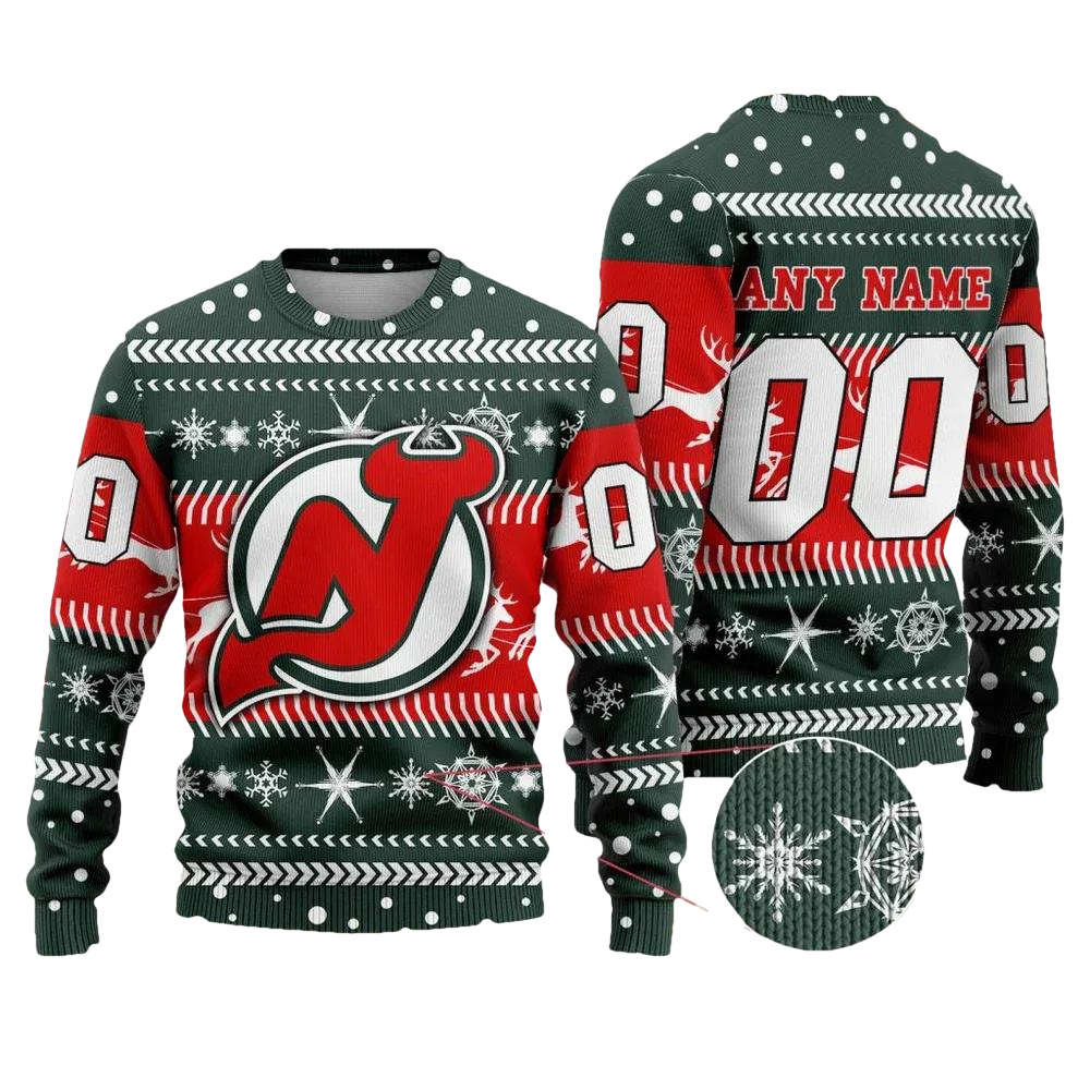 NHL New Jersey Devils Personalized Name & Number Ugly Christmas Sweater, NHL Christmas Sweater Moonbestprint