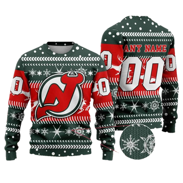 NHL New Jersey Devils Personalized Name & Number Ugly Christmas Sweater, NHL Christmas Sweater Moonbestprint