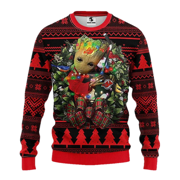 New Jersey Devils Groot Hug Ugly Christmas Sweater, NHL Christmas Sweater Moonbestprint