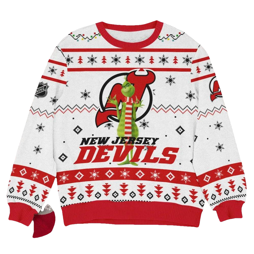 New Jersey Devils NHL Grinch Ugly Christmas Sweater, NHL Christmas Sweater Moonbestprint