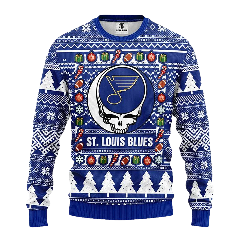 St. Louis Blues Grateful Dead Ugly Christmas Sweater, NHL Christmas Sweater Moonbestprint