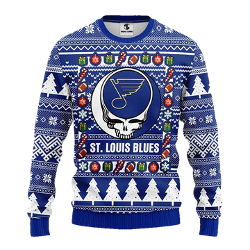 St. Louis Blues Grateful Dead Ugly Christmas Sweater, NHL Christmas Sweater Moonbestprint
