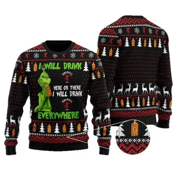 Grinch I Will Drink Fireball Everywhere Ugly Sweater, Grinch Holiday Sweater Moonbestprint