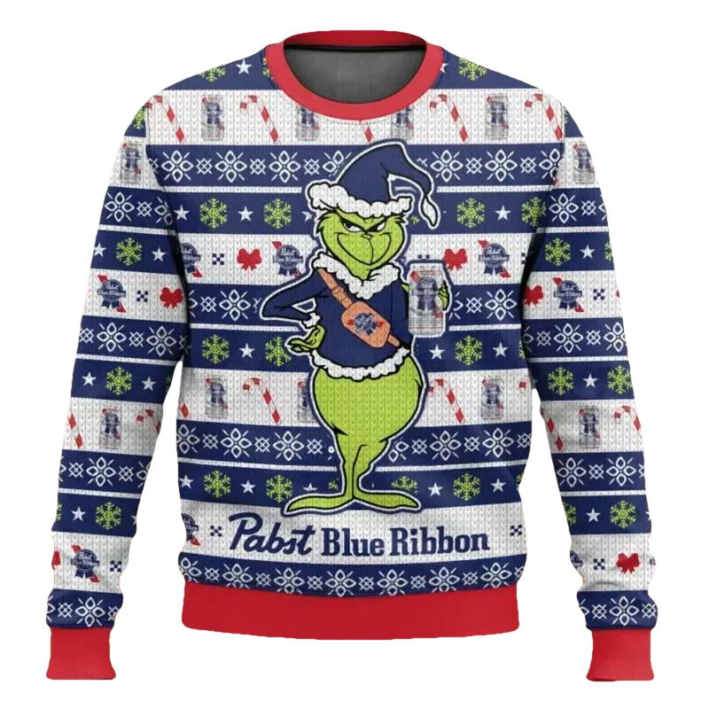 Pabst Blue Ribbon Grinch Ugly Sweater, Grinch Holiday Sweater Moonbestprint