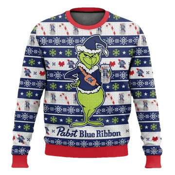 Pabst Blue Ribbon Grinch Ugly Sweater, Grinch Holiday Sweater Moonbestprint