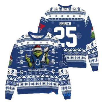 Indianapolis Colts x Grinch Christmas Dr. Seuss How the Grinch Stole Christmas with Super Bowl Trophy Custom Ugly Christmas Sweater, NFL Chritsmas Sweater Moonbestprint