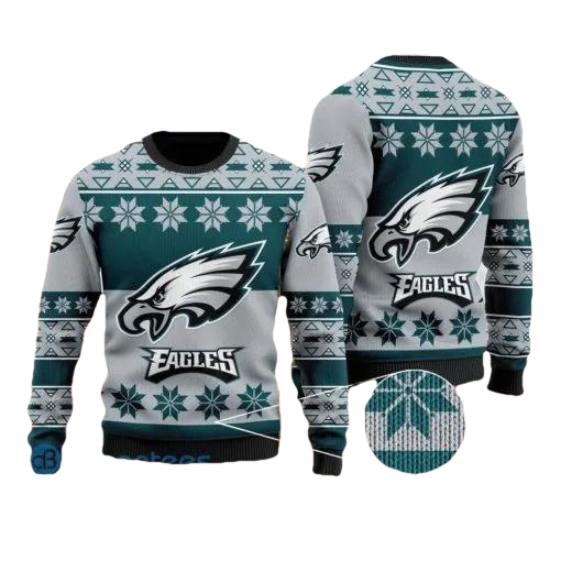 Philadelphia Eagles Snowflakes Pattern Ugly Christmas Sweater, NFL Chritsmas Sweater Moonbestprint