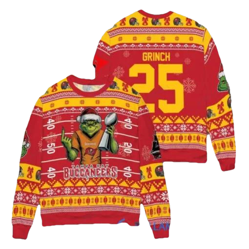 Tampa Bay Buccaneers x Grinch Christmas Dr. Seuss How the Grinch Stole Christmas with Super Bowl Trophy Custom Ugly Christmas Sweater, NFL Chritsmas Sweater Moonbestprint