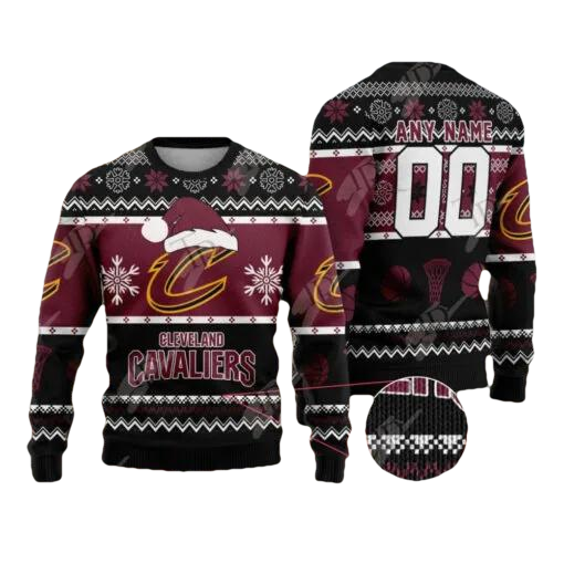 NBA Cleveland Cavaliers Custom Name Number Ugly Christmas Sweater, NBA Chritsmas Sweater Moonbestprint