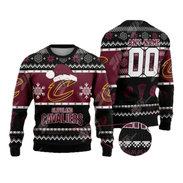 NBA Cleveland Cavaliers Custom Name Number Ugly Christmas Sweater, NBA Chritsmas Sweater Moonbestprint