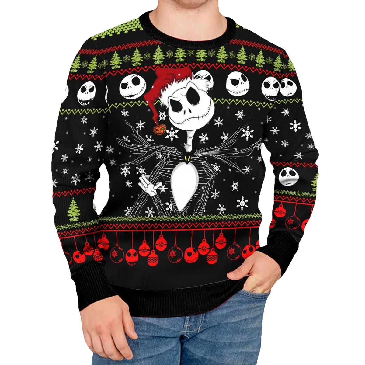 The Nightmare Before Christmas Jack Skellington Ugly Christmas Sweater, Skeleton Sweater Moonbestprint