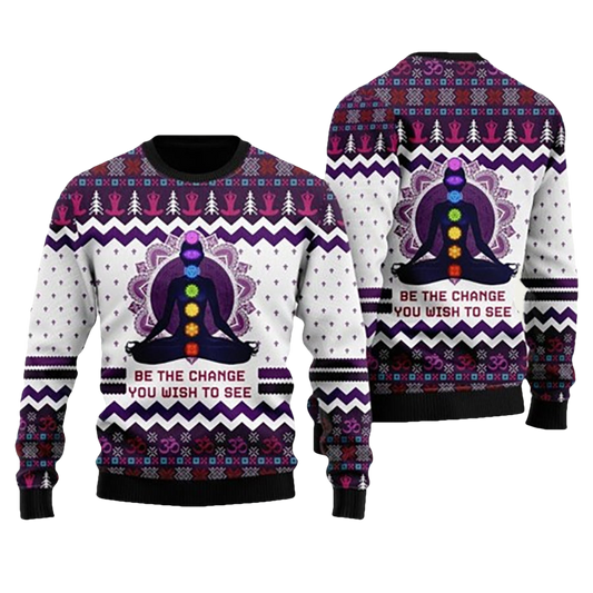 Yoga Be The Change Ugly Christmas Sweater - Moonbestprint