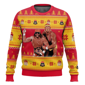 Wrestlers Macho Man and Hulk Hogan Ugly Christmas Sweater - Moonbestprint