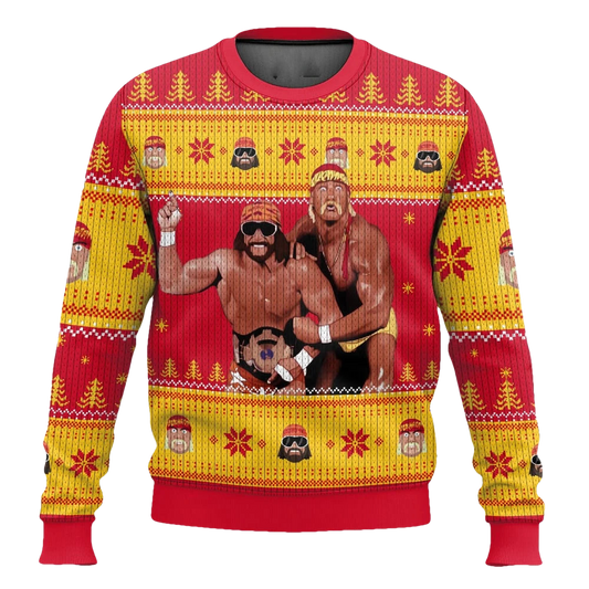 Wrestlers Macho Man and Hulk Hogan Ugly Christmas Sweater - Moonbestprint