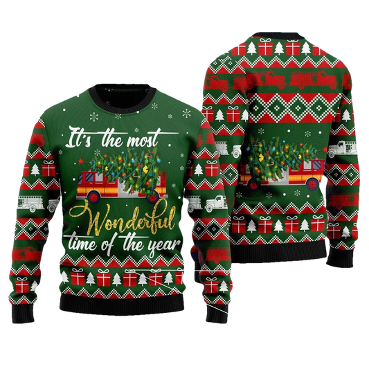 Wonderful Time Christmas Firefighter Ugly Sweater - Moonbestprint