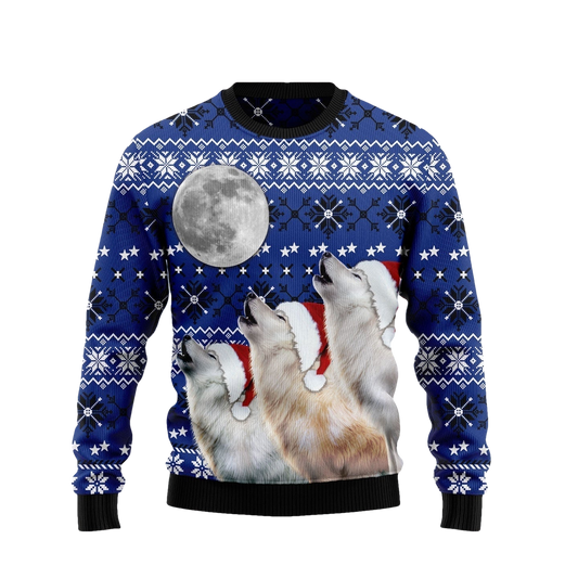 Wolf Howling Moon Ugly Christmas Sweater - Moonbestprint