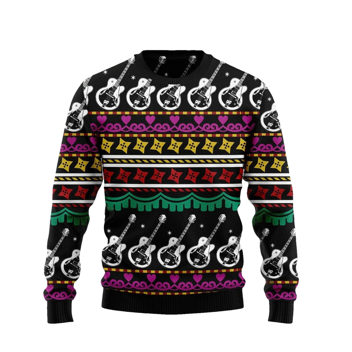 White Guitar Pattern Christmas Ugly Sweater - Moonbestprint
