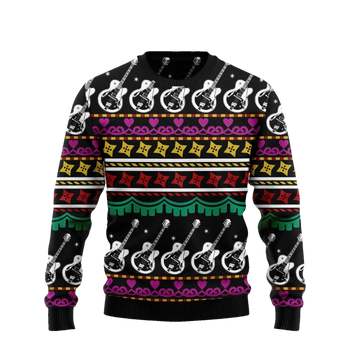 White Guitar Pattern Christmas Ugly Sweater - Moonbestprint