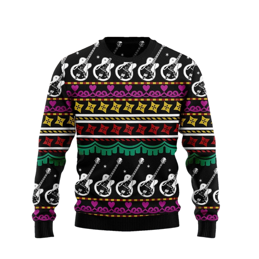 White Guitar Pattern Christmas Ugly Sweater - Moonbestprint
