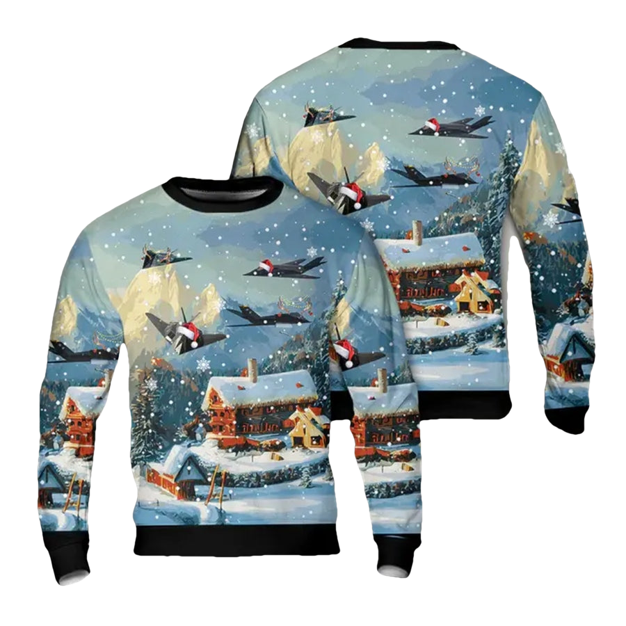 Us Air Force Lockheed F 117 Nighthawk Ugly Christmas Sweater - Moonbestprint