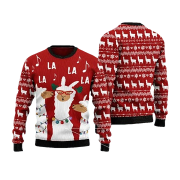 Three Llamas Singing Ugly Christmas Sweater - Moonbestprint