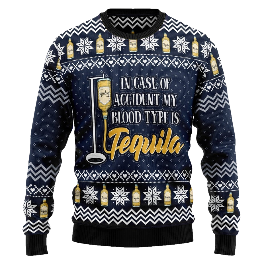Tequila My Blood Type Ugly Christmas Sweater - Moonbestprint