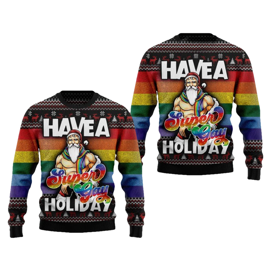 Super Gay Holiday Lgbt Pride Ugly Christmas Sweater - Moonbestprint