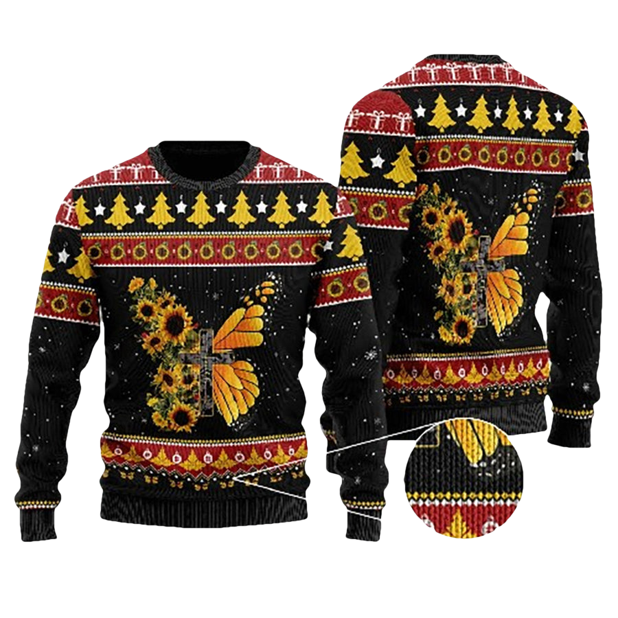 Sunflower Butterfly Ugly Christmas Sweater - Moonbestprint