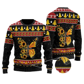 Sunflower Butterfly Ugly Christmas Sweater - Moonbestprint