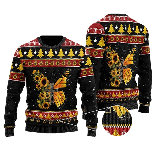 Sunflower Butterfly Ugly Christmas Sweater - Moonbestprint