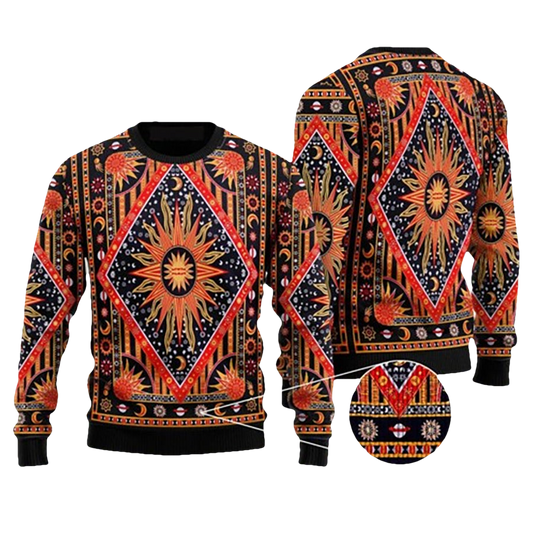 Sun And Moon Hippie Ugly Christmas Sweater - Moonbestprint