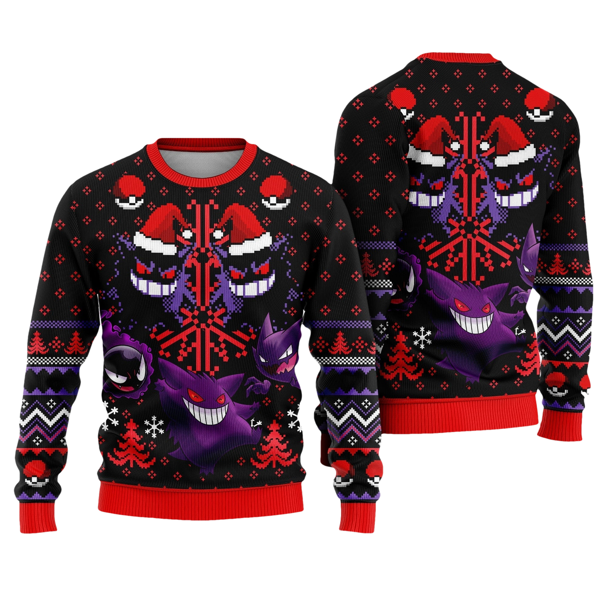 Spooky Trio Gengar Ugly Christmas Sweater - Moonbestprint