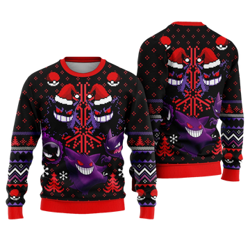Spooky Trio Gengar Ugly Christmas Sweater - Moonbestprint