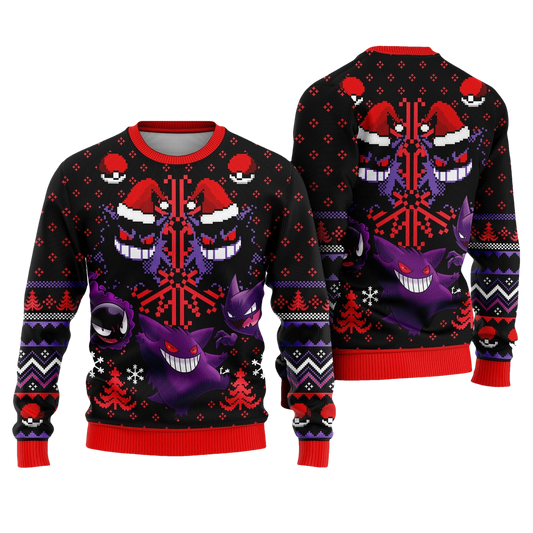Spooky Trio Gengar Ugly Christmas Sweater - Moonbestprint