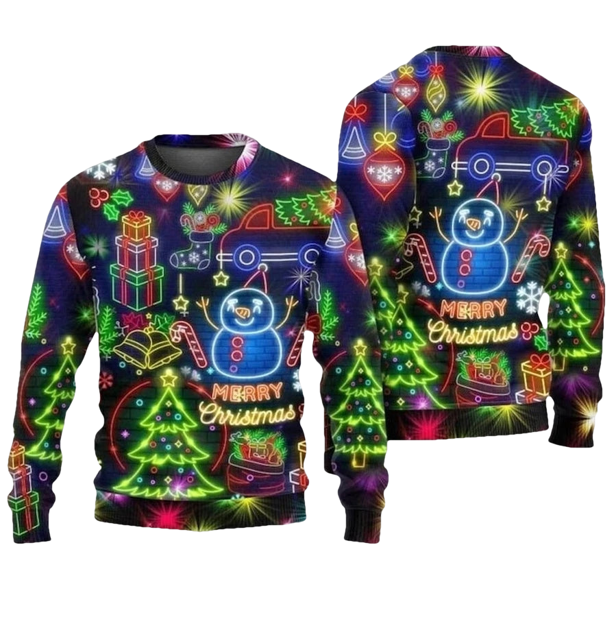 Snowman Bright Neon Lighting Ugly Christmas Sweater - Moonbestprint