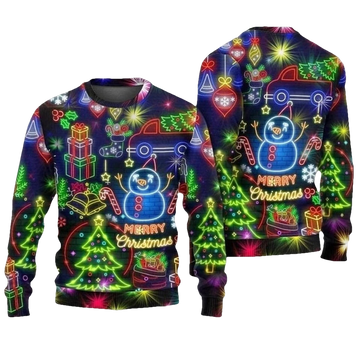 Snowman Bright Neon Lighting Ugly Christmas Sweater - Moonbestprint