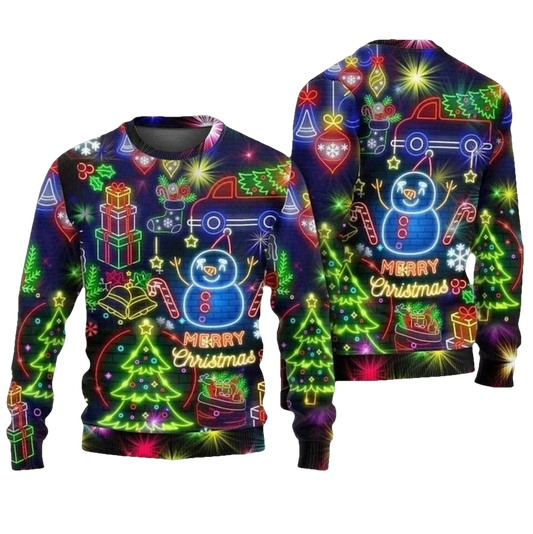 Snowman Bright Neon Lighting Ugly Christmas Sweater - Moonbestprint
