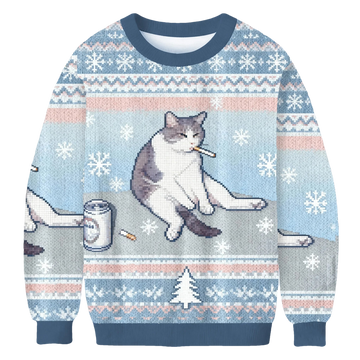 Smoking Cat Funny Meme Christmas Ugly Sweater - Moonbestprint