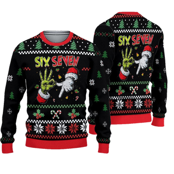 Six Seven Meme Santa Monster Hand Christmas Ugly Sweater - Moonbestprint