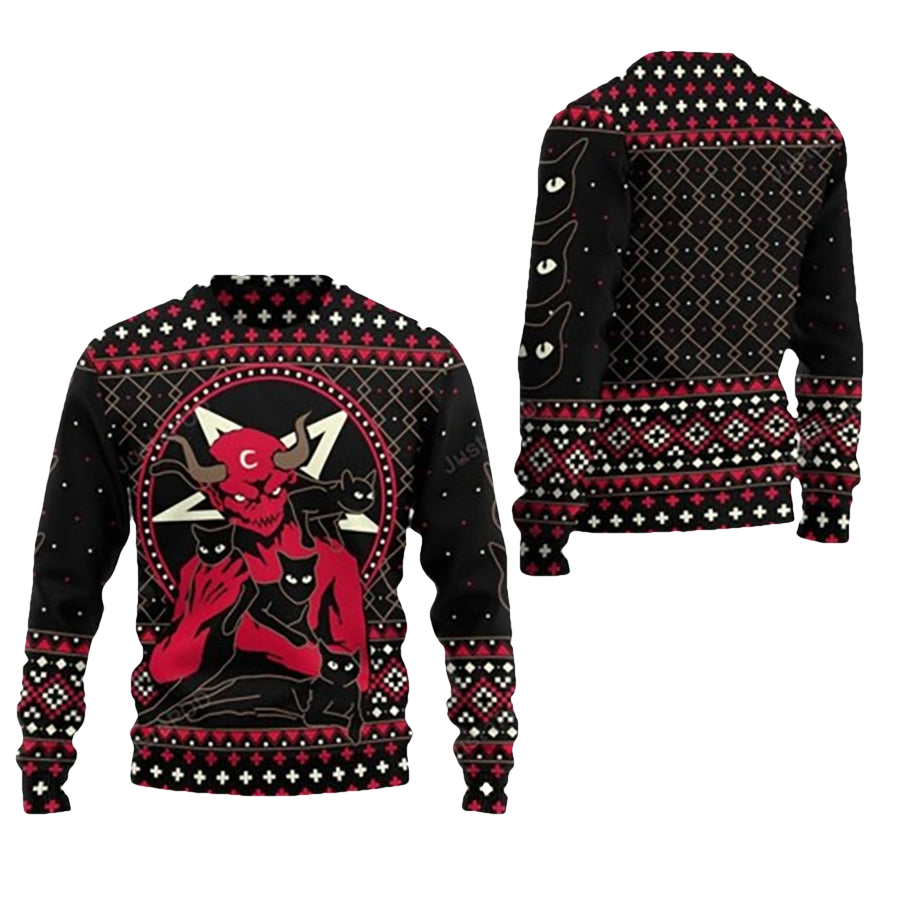 Satanic Satan Black Cat Ugly Christmas Sweater - Moonbestprint