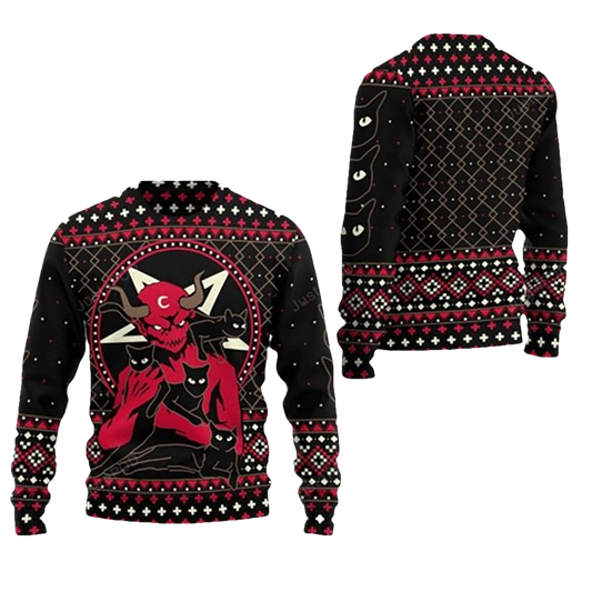 Satanic Satan Black Cat Ugly Christmas Sweater - Moonbestprint