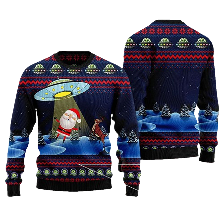 Santa UFO Alien Ugly Christmas Sweater - Moonbestprint