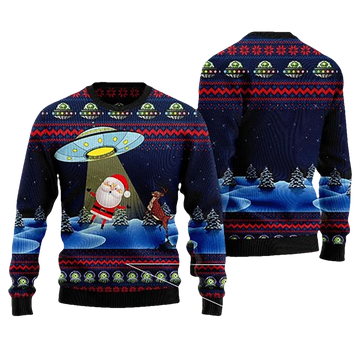 Santa UFO Alien Ugly Christmas Sweater - Moonbestprint