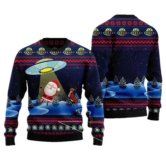 Santa UFO Alien Ugly Christmas Sweater - Moonbestprint