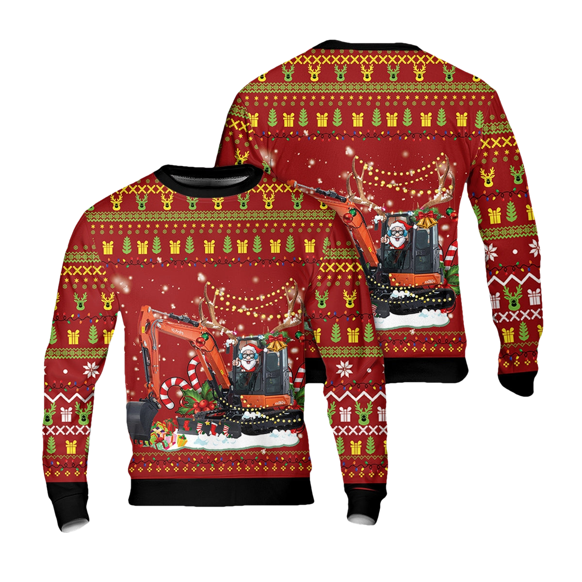 Santa Ride Kubota Excavator Christmas Ugly Sweater - Moonbestprint