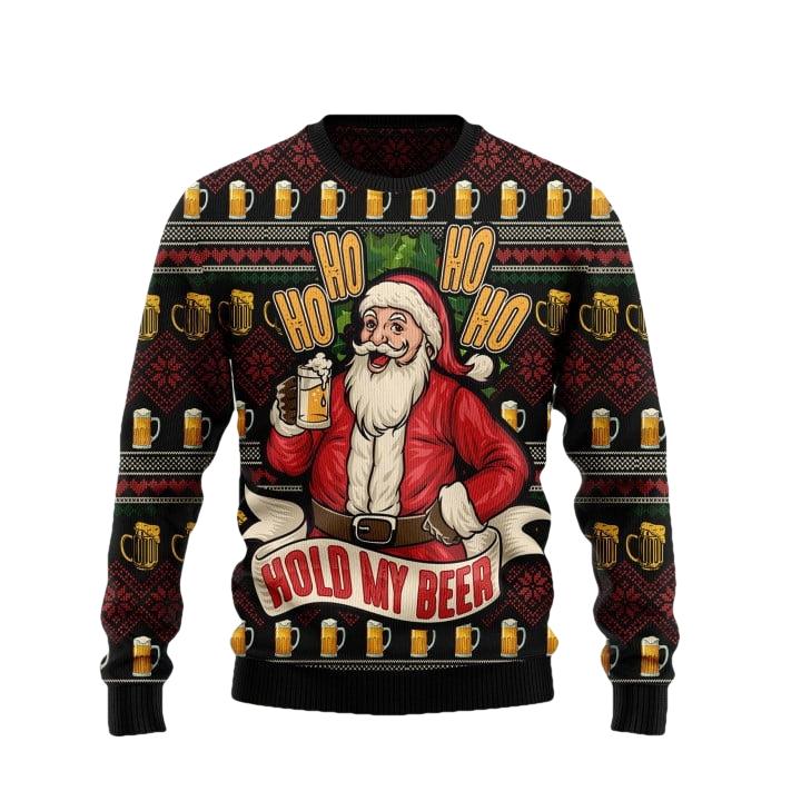 Santa Hold My Beer Ugly Christmas Sweater - Moonbestprint
