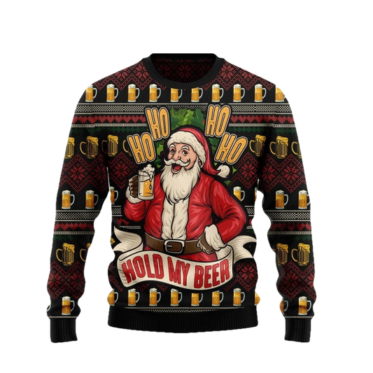 Santa Hold My Beer Ugly Christmas Sweater - Moonbestprint