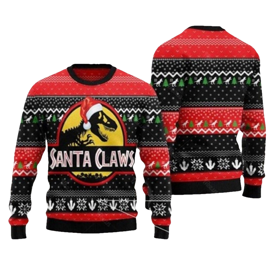 Santa Claws Jurassic Park Ugly Christmas Sweater - Moonbestprint
