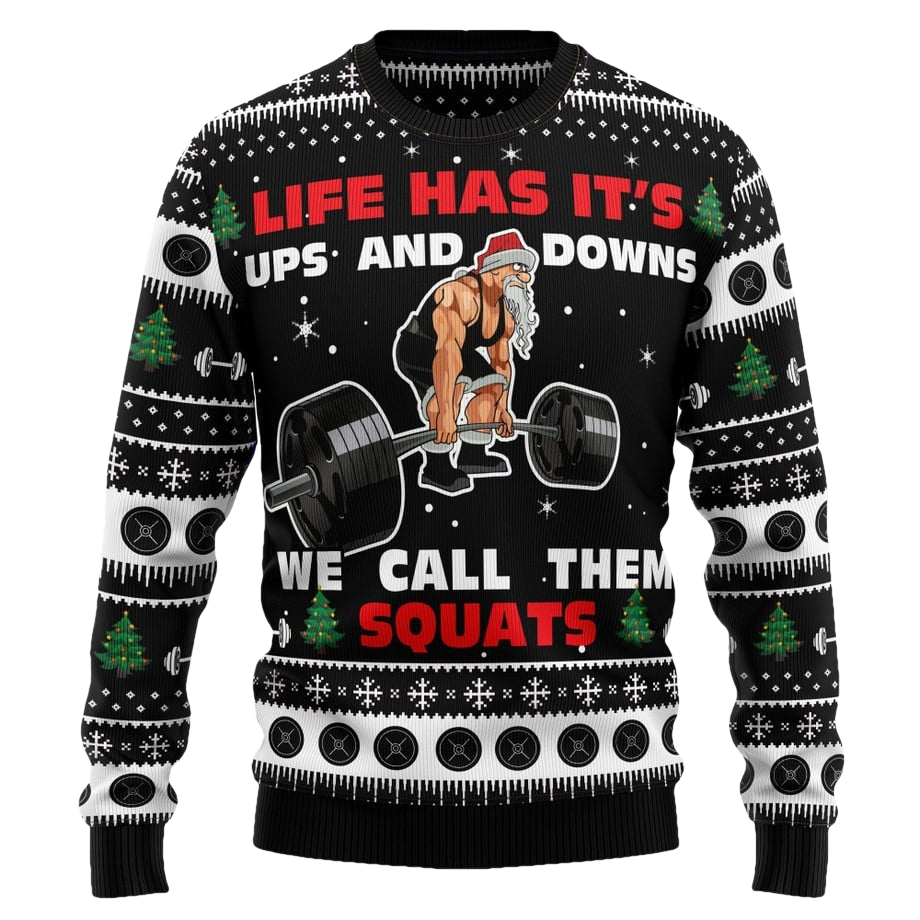 Santa Claus Squat Gymer Fitness Ugly Christmas Sweater - Moonbestprint